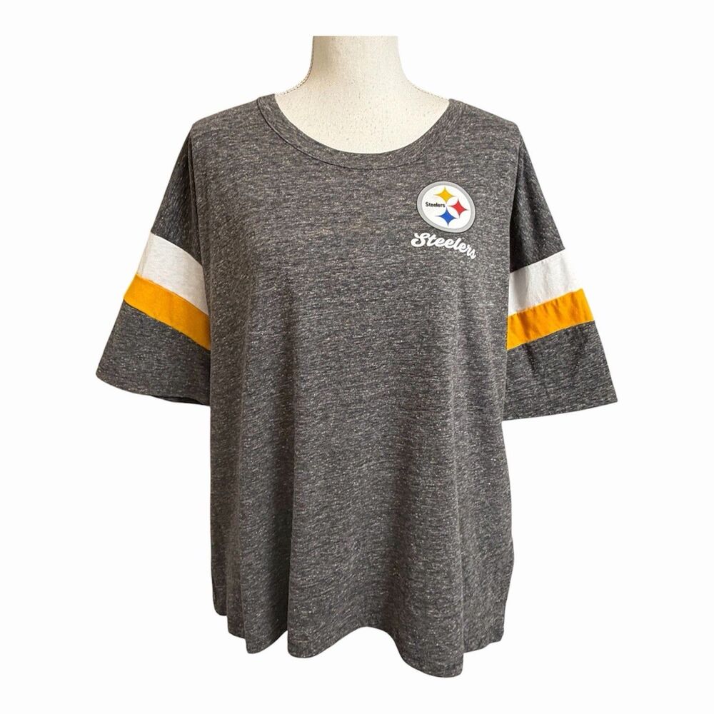 NWT Pittsburgh Steelers NFL Women's L Weak Side Blitz Marled Left Chest T-Shirt